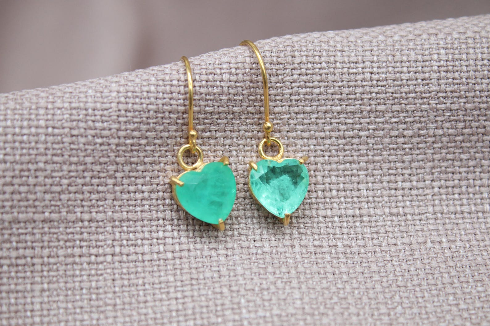 Paraiba Tourmaline Heart Earrings Gold Vermeil Minimalist Gemstone Drops
