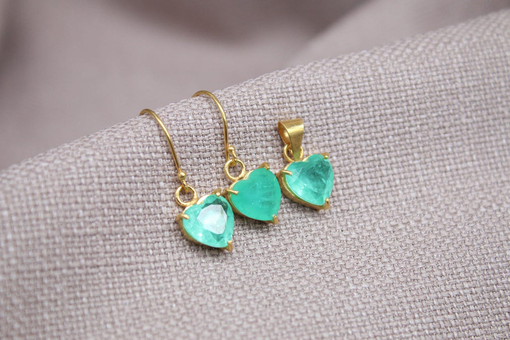 Paraiba Tourmaline Heart Jewelry Set Gold Vermeil Earrings Pendant