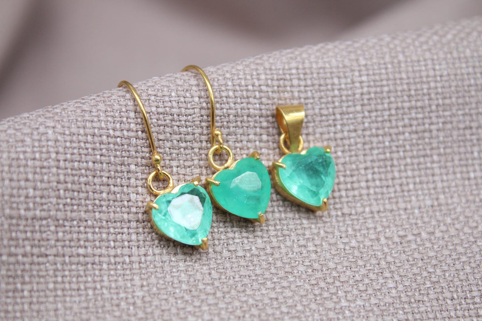 Paraiba Tourmaline Heart Jewelry Set Gold Vermeil Earrings Pendant