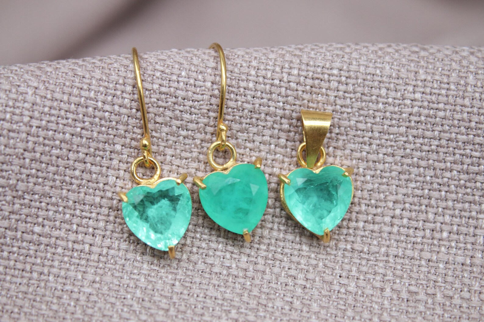 Paraiba Tourmaline Heart Jewelry Set Gold Vermeil Earrings Pendant
