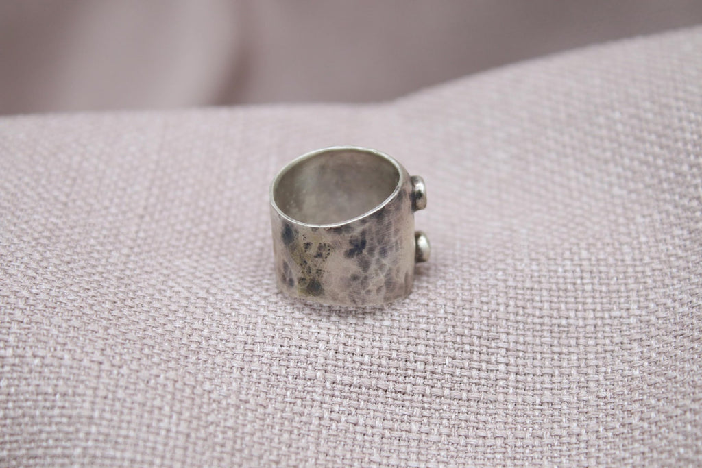 Emerald Tourmaline Statement Ring Sterling Silver Handmade Wide Band