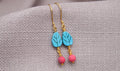 Turquoise Leaf Coral Drop Earrings Gold Plated Sterling Silver
