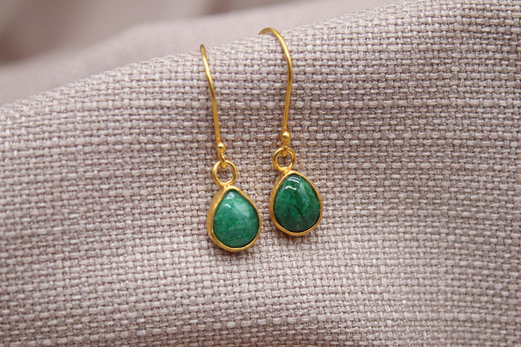 Emerald Drop Earrings Gold Plated Sterling Silver Handmade Gemstone Earrings