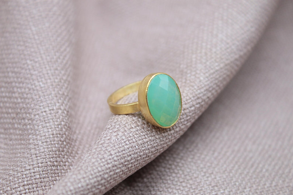 Opalite Statement Ring Gold Plated Sterling Silver Minimalist Cocktail Ring