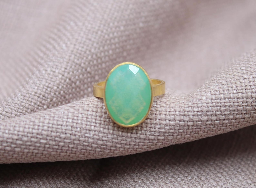 Opalite Statement Ring Gold Plated Sterling Silver Minimalist Cocktail Ring