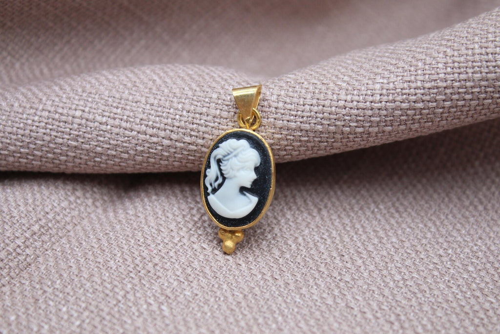 Victorian Cameo Pendant Gold Plated Sterling Silver Vintage Portrait Necklace Charm
