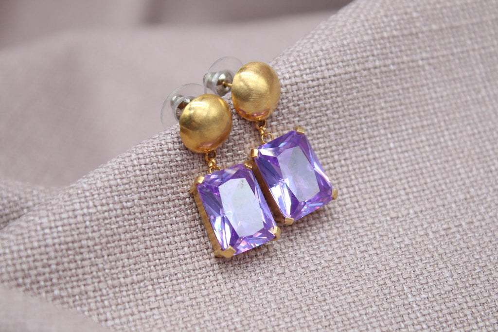 Amethyst Stud Earrings Gold Plated Sterling Silver Geometric Drop Earrings