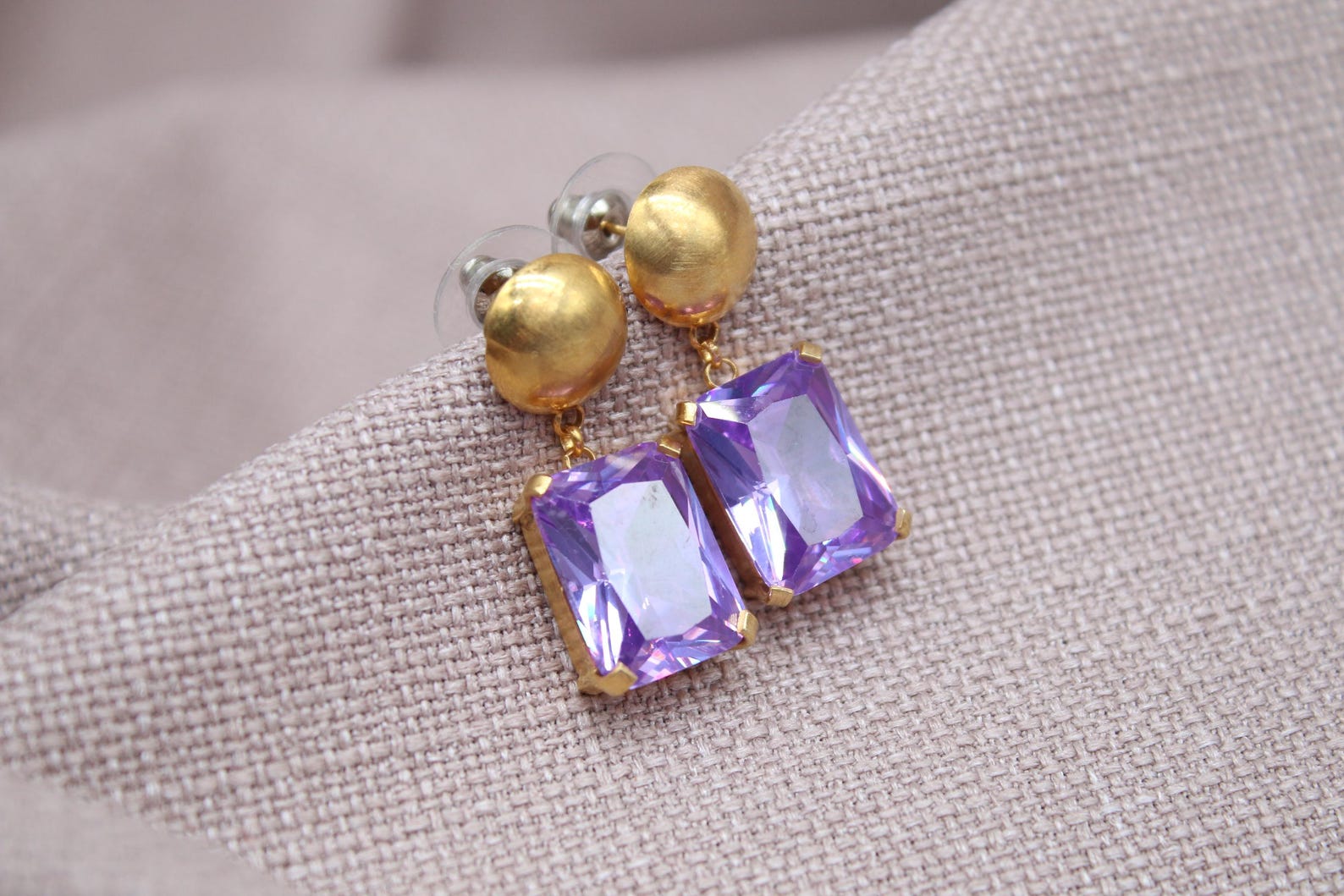 Amethyst Stud Earrings Gold Plated Sterling Silver Geometric Drop Earrings