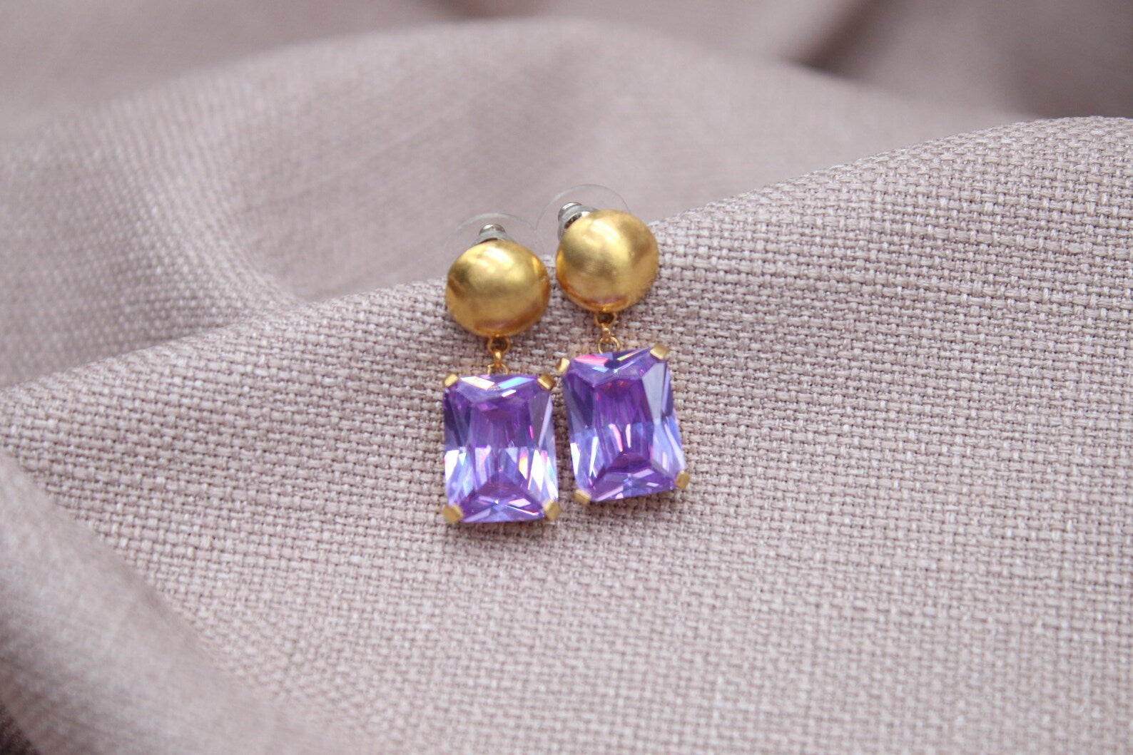 Amethyst Stud Earrings Gold Plated Sterling Silver Geometric Drop Earrings