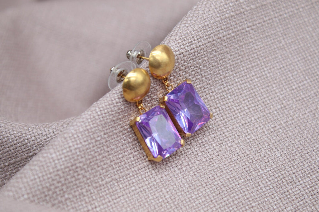 Amethyst Stud Earrings Gold Plated Sterling Silver Geometric Drop Earrings