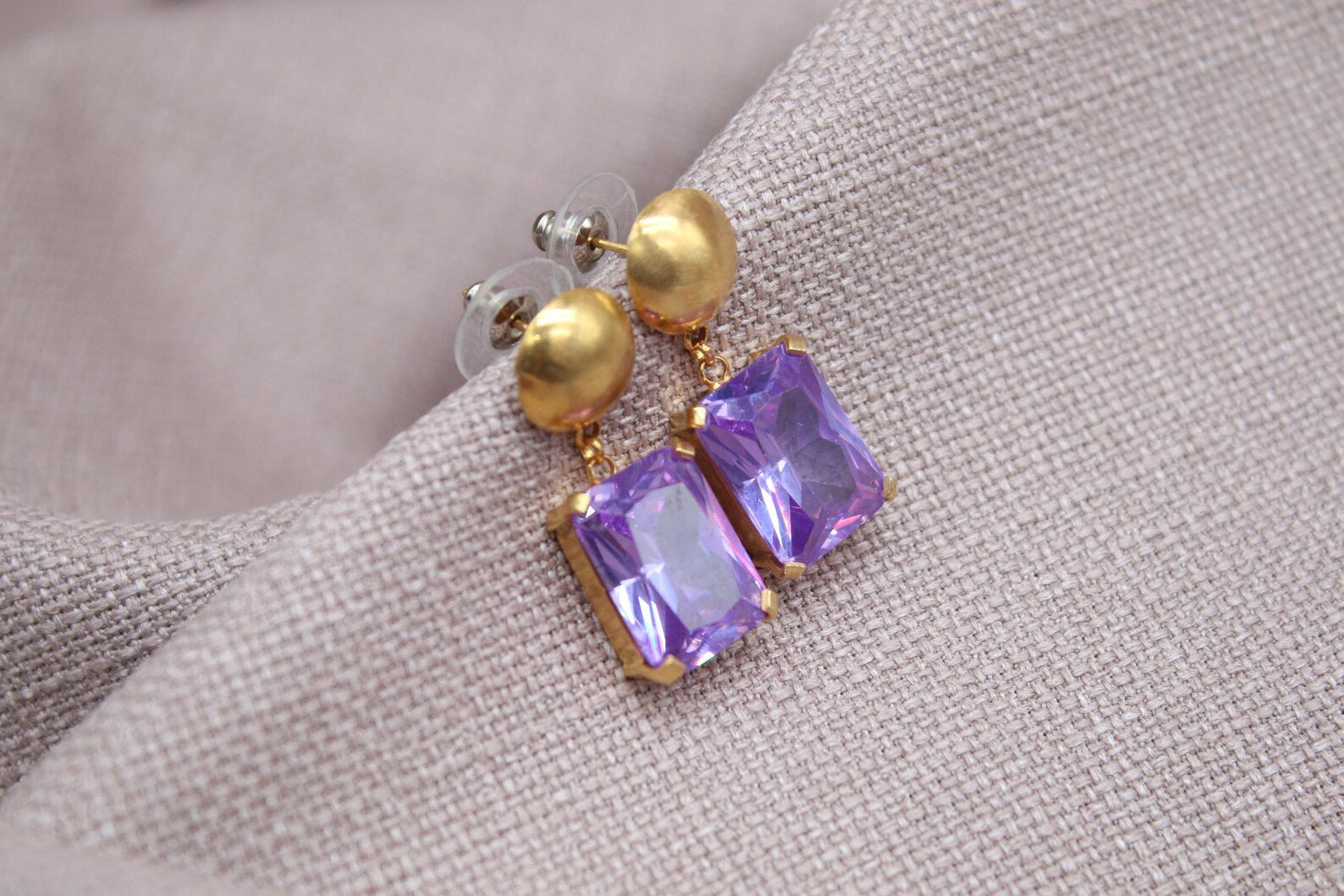 Amethyst Stud Earrings Gold Plated Sterling Silver Geometric Drop Earrings