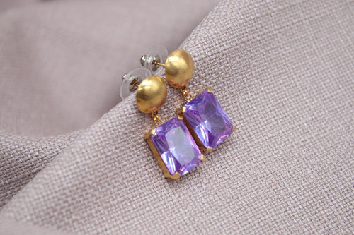 Amethyst Stud Earrings Gold Plated Sterling Silver Geometric Drop Earrings