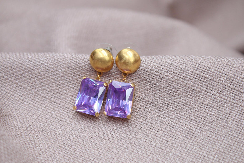 Amethyst Stud Earrings Gold Plated Sterling Silver Geometric Drop Earrings