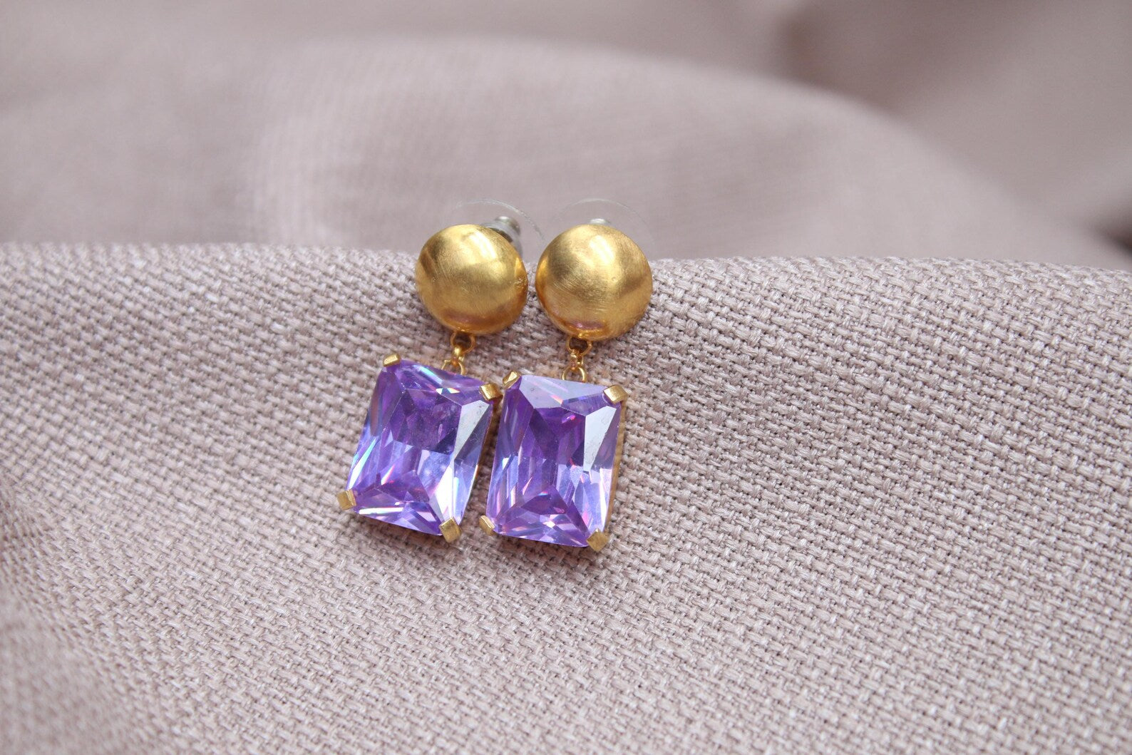 Amethyst Stud Earrings Gold Plated Sterling Silver Geometric Drop Earrings