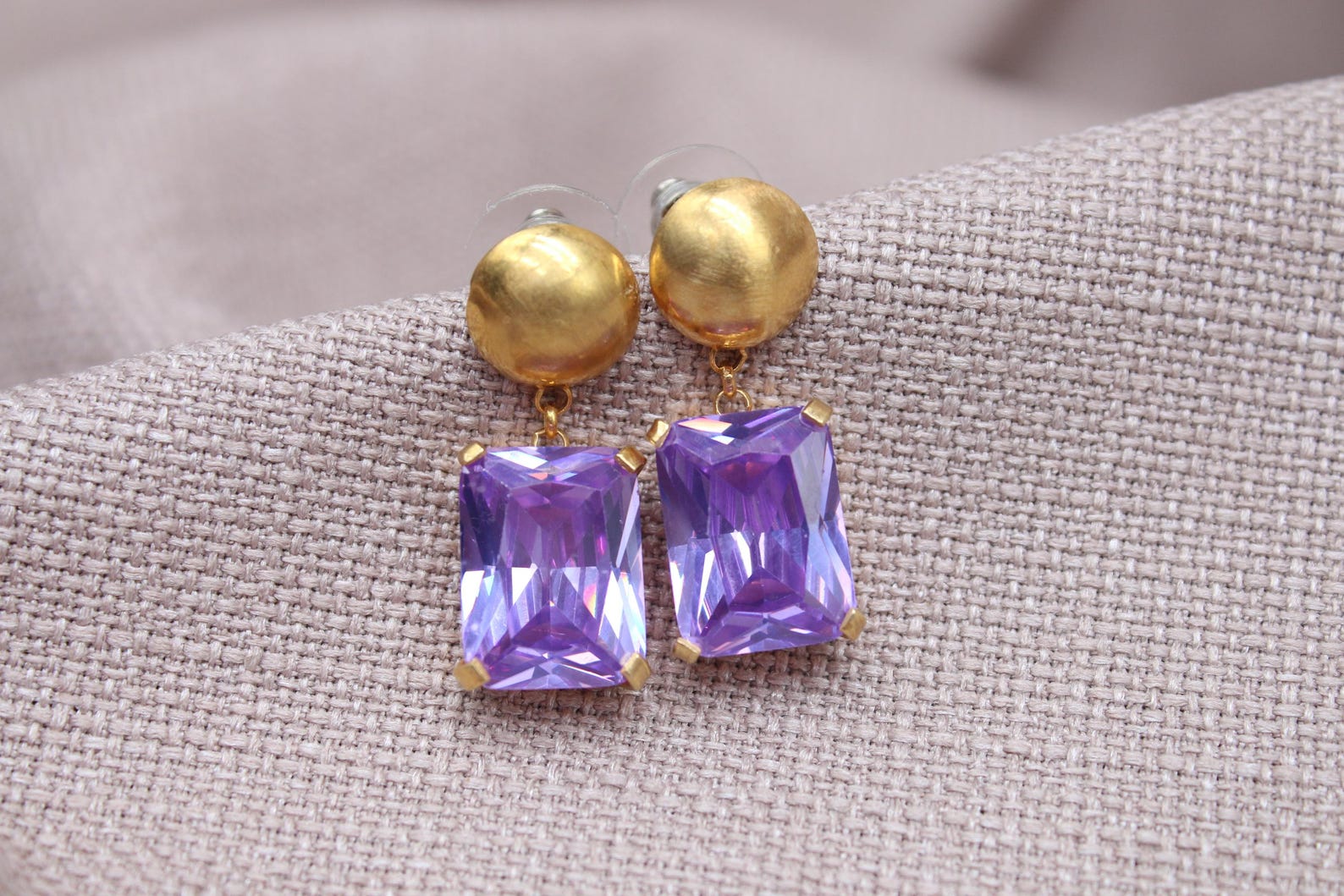 Amethyst Stud Earrings Gold Plated Sterling Silver Geometric Drop Earrings