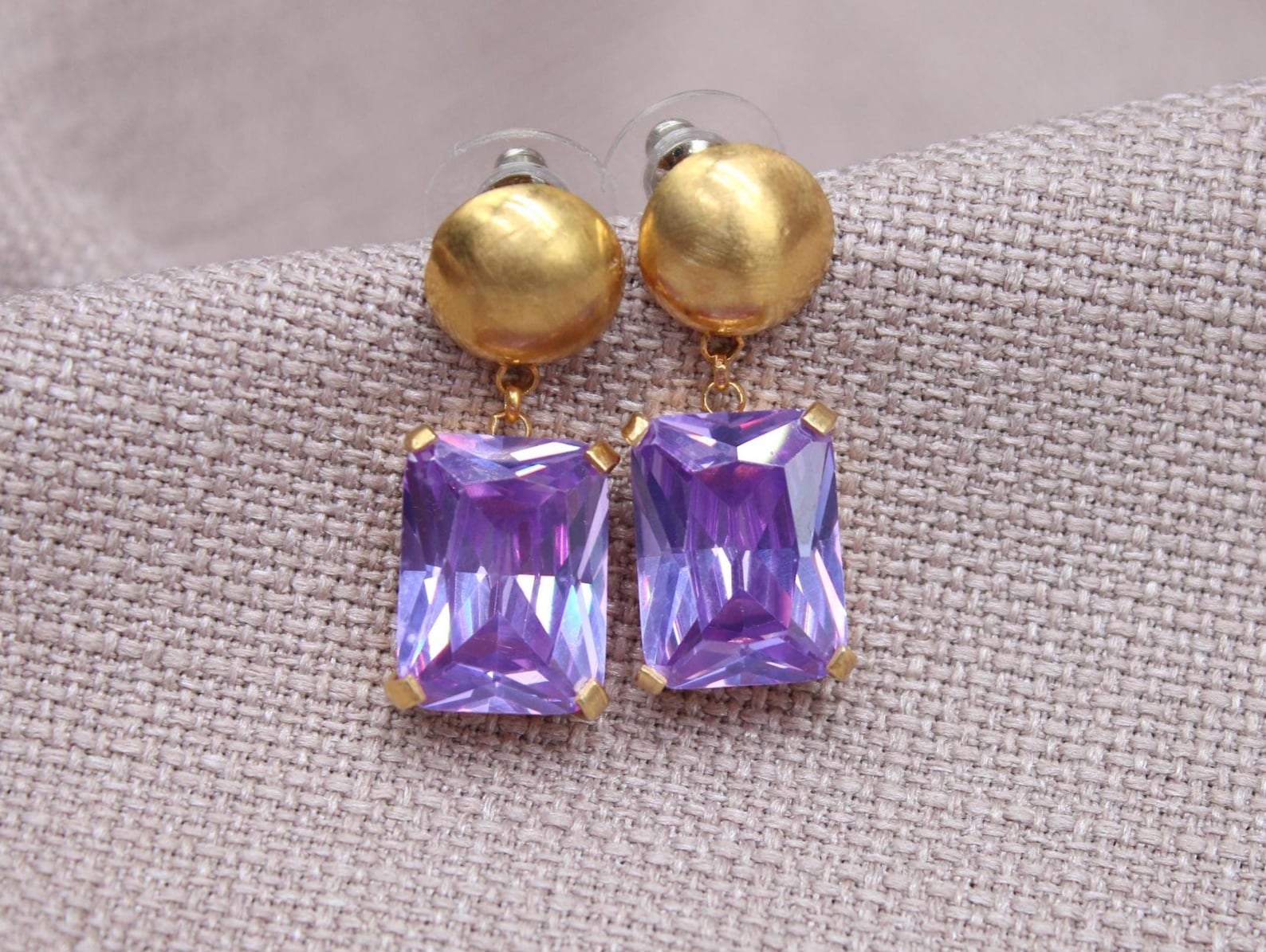 Amethyst Stud Earrings Gold Plated Sterling Silver Geometric Drop Earrings