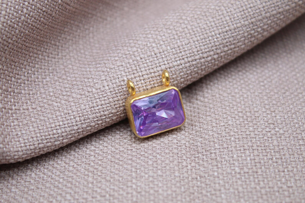 Amethyst Pendant Necklace Gold Plated Sterling Silver Geometric Charm
