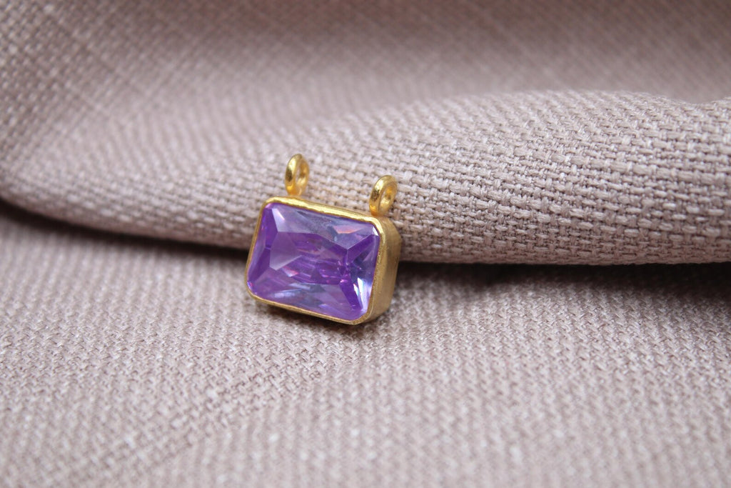Amethyst Pendant Necklace Gold Plated Sterling Silver Geometric Charm