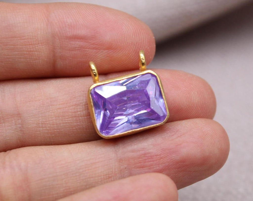 Amethyst Pendant Necklace Gold Plated Sterling Silver Geometric Charm