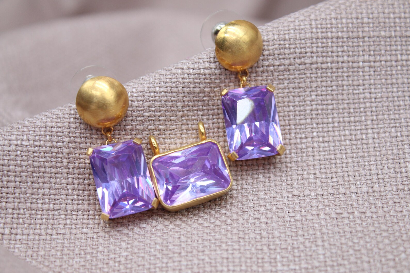 Amethyst Jewelry Set Gold Plated Sterling Silver Earrings Pendant Set