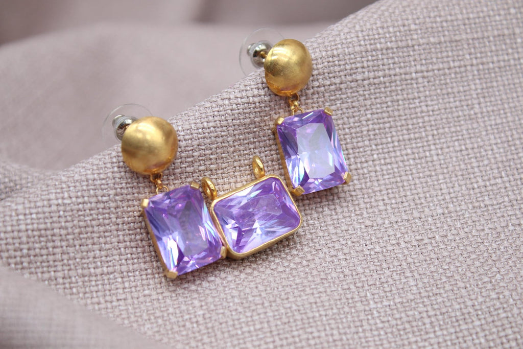Amethyst Jewelry Set Gold Plated Sterling Silver Earrings Pendant Set