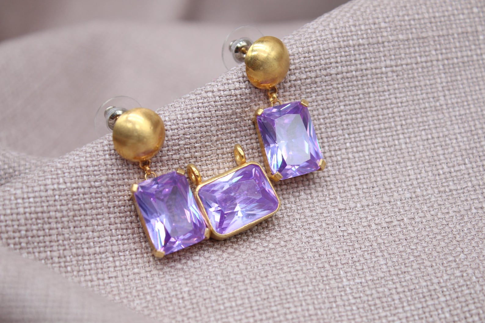 Amethyst Jewelry Set Gold Plated Sterling Silver Earrings Pendant Set