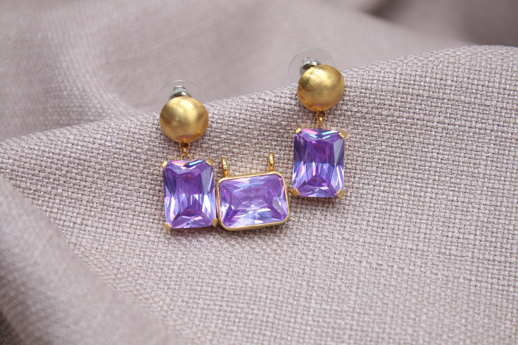 Amethyst Jewelry Set Gold Plated Sterling Silver Earrings Pendant Set