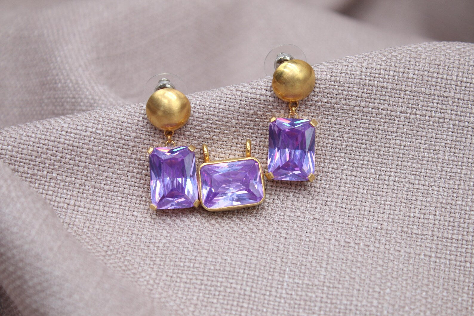 Amethyst Jewelry Set Gold Plated Sterling Silver Earrings Pendant Set