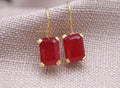 Rectangular Ruby Earrings Gold Plated Sterling Silver Gemstone Earrings