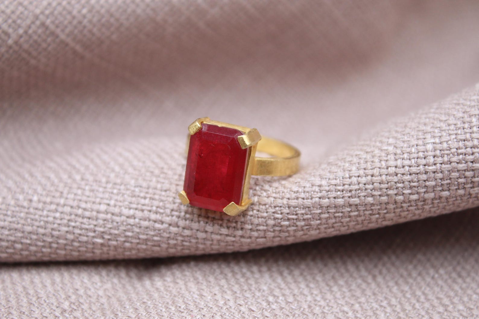 Rectangular Ruby Ring Gold Plated Sterling Silver Gemstone Ring
