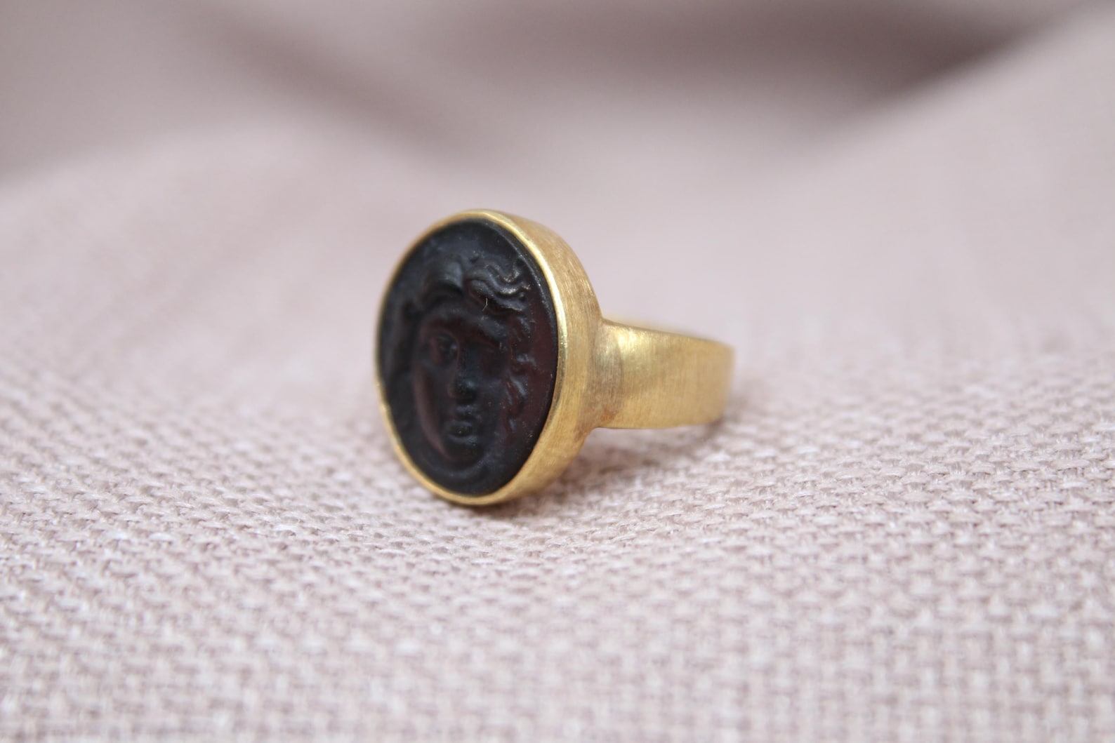 Apollo Intaglio Ring Gold Plated Sterling Silver Mythology Statement Ring