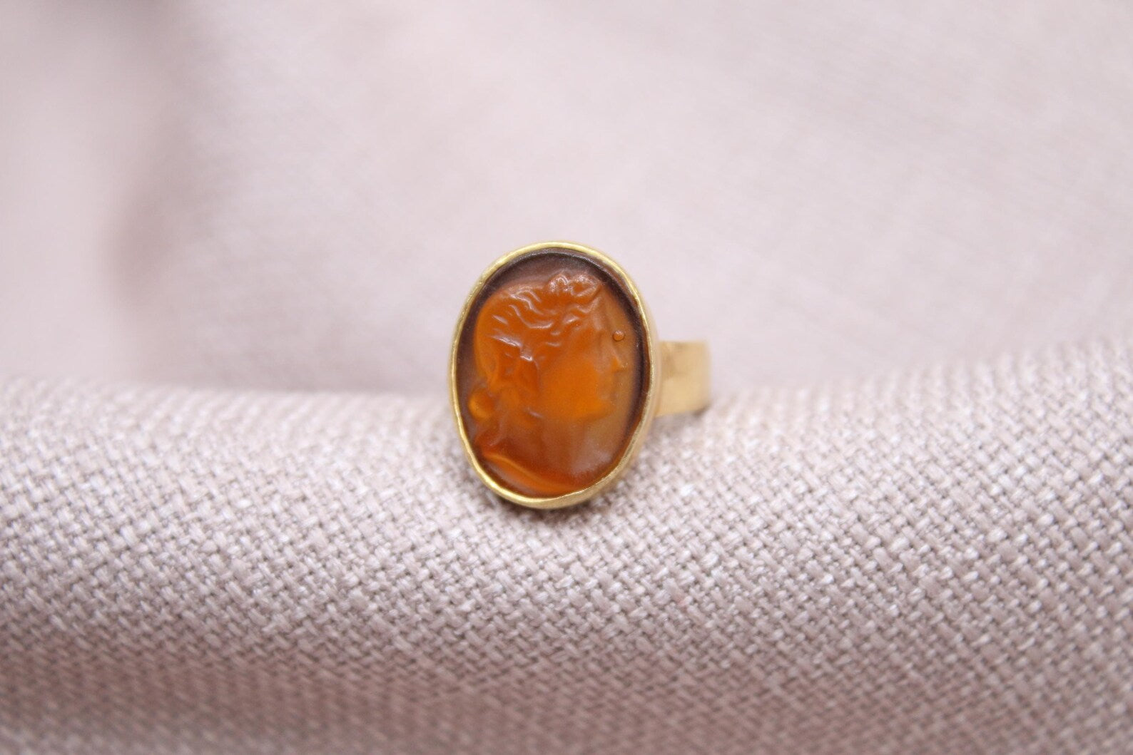 Roman Intaglio Glass Ring Gold Plated Sterling Silver Statement Ring