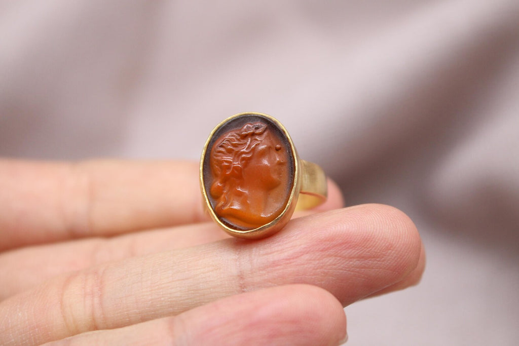 Roman Intaglio Glass Ring Gold Plated Sterling Silver Statement Ring