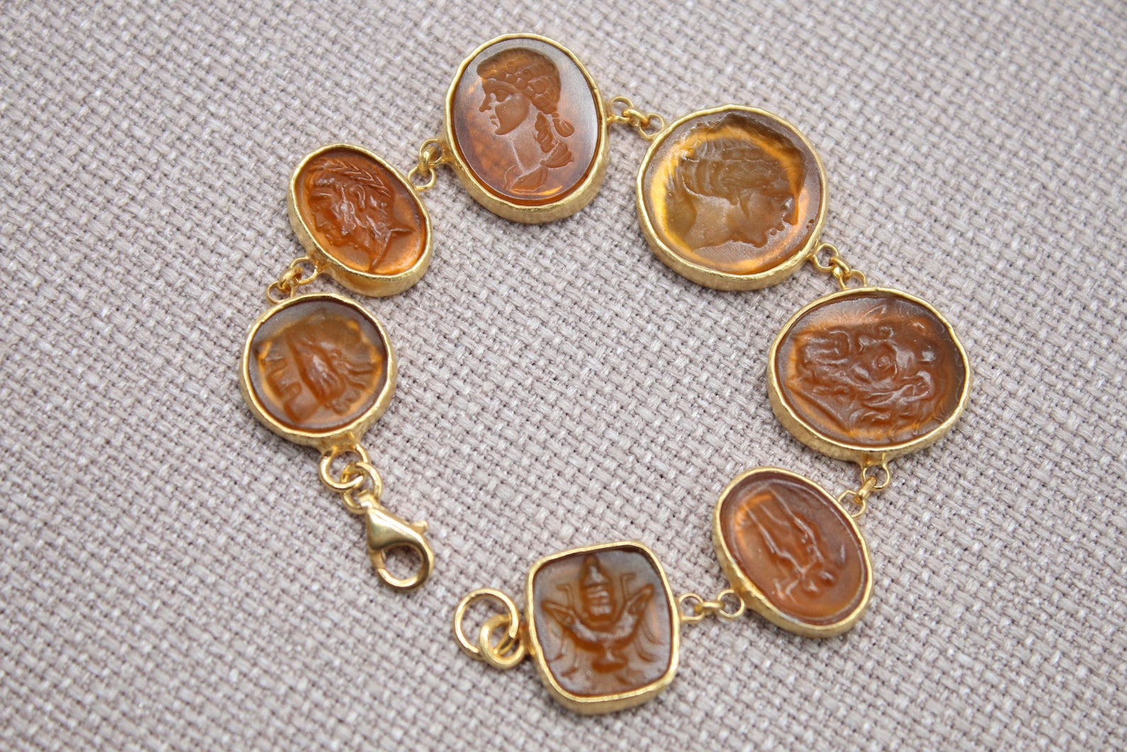 Roman Intaglio Bracelet Gold Plated Sterling Silver Mythology Bracelet