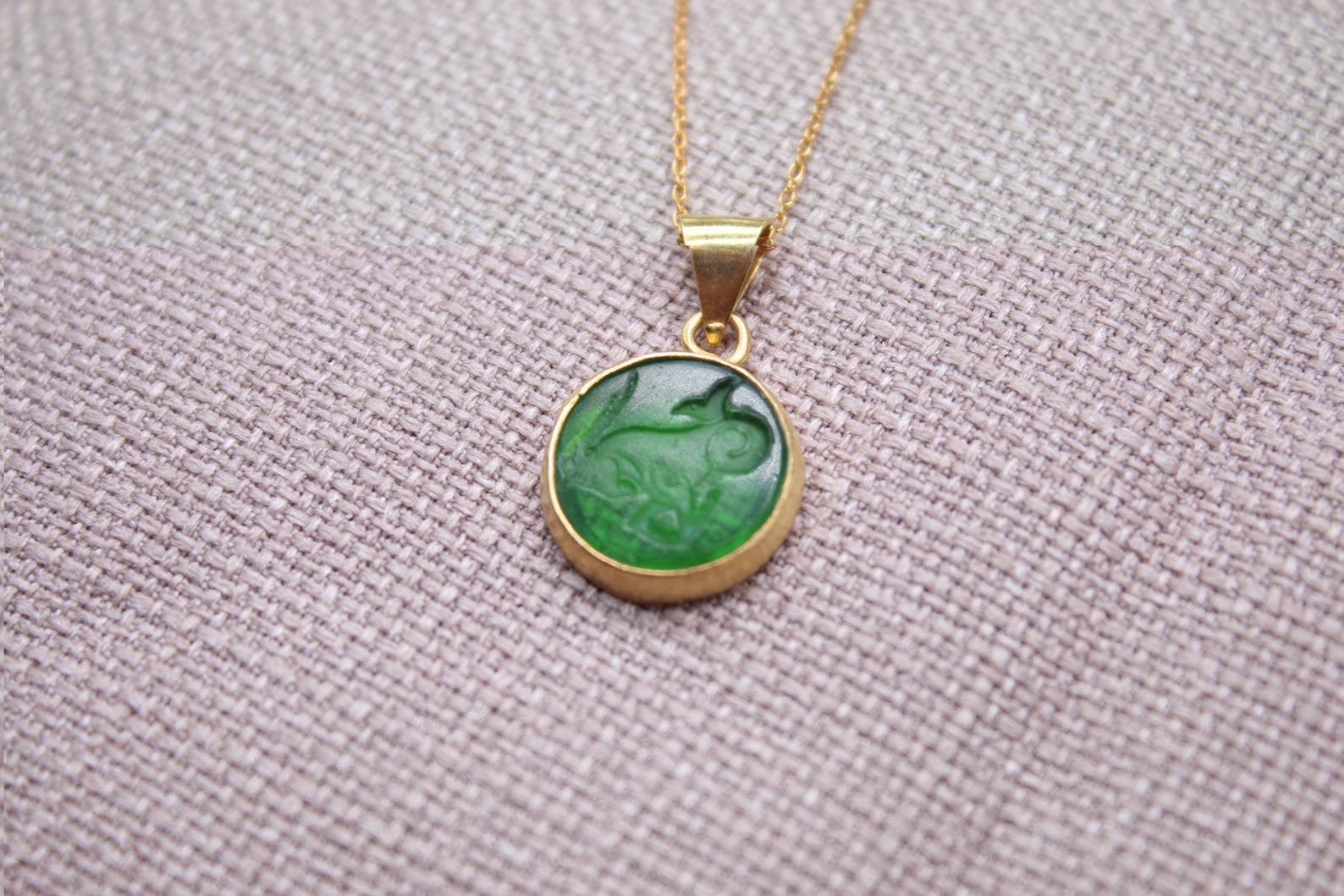 Capricorn Intaglio Necklace Gold Plated Sterling Silver Zodiac Pendant,chain length 45 cm