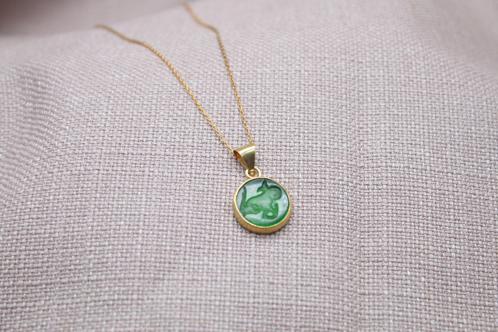 Capricorn Intaglio Necklace Gold Plated Sterling Silver Zodiac Pendant,chain length 45 cm