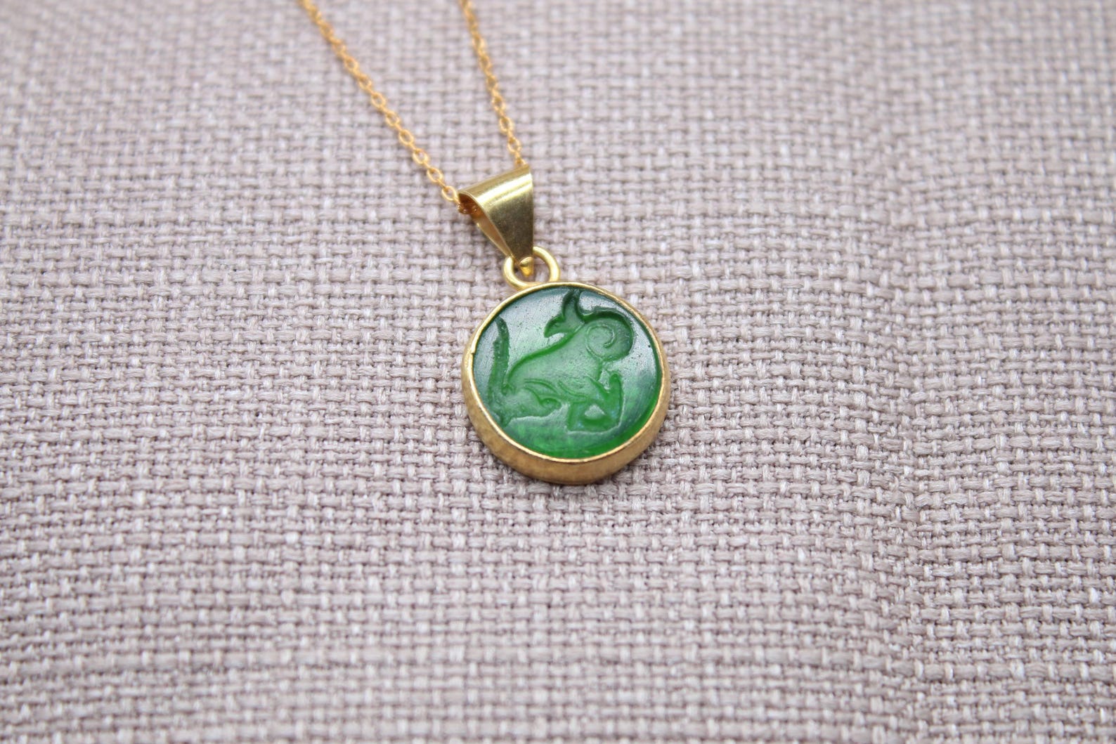 Capricorn Intaglio Necklace Gold Plated Sterling Silver Zodiac Pendant,chain length 45 cm