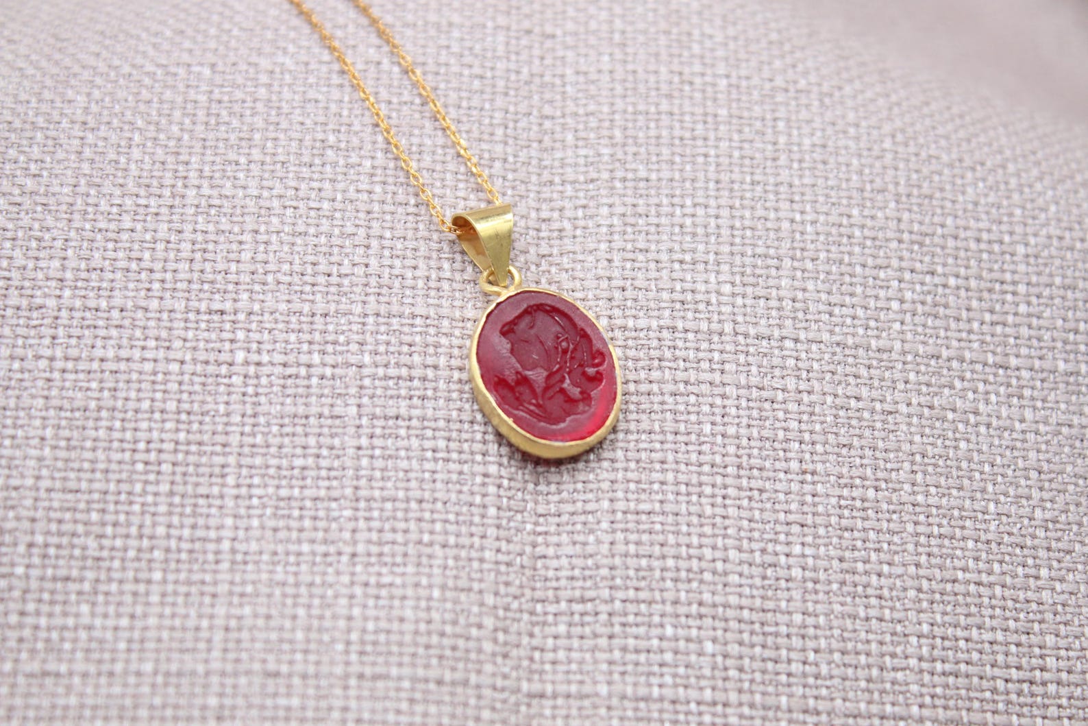 Virgo Intaglio Necklace Gold Plated Sterling Silver Zodiac Pendant