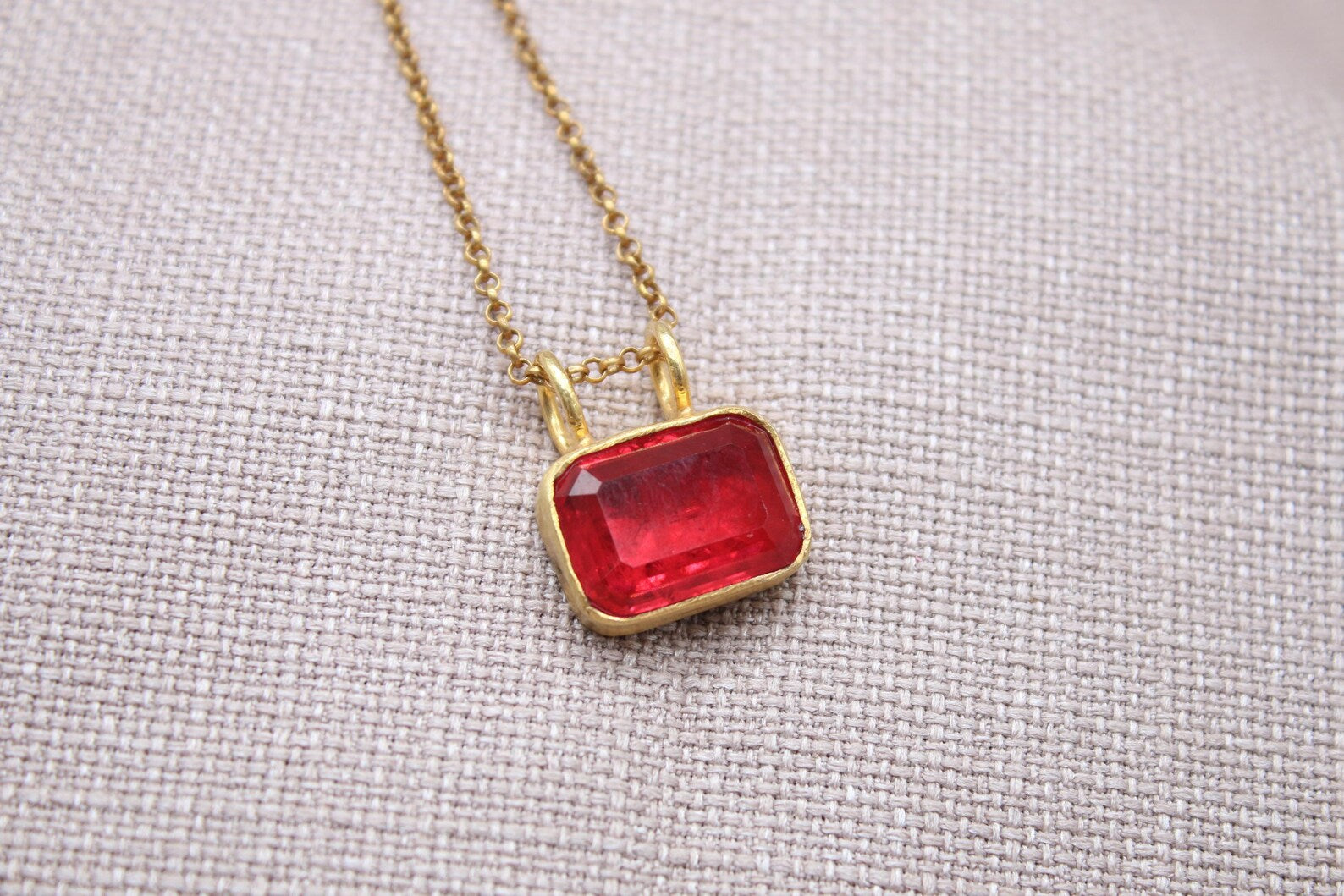 Ruby Red Gemstone Necklace Gold Plated Sterling Silver Pendant Necklace
