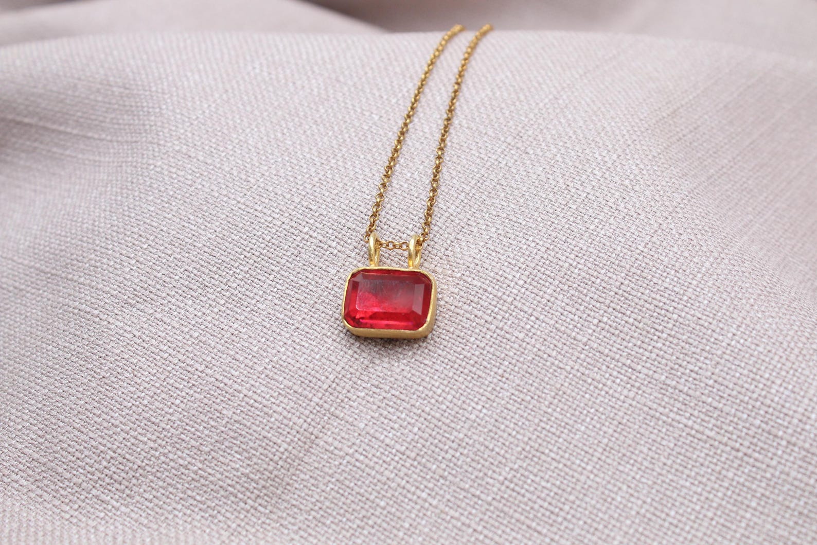 Ruby Red Gemstone Necklace Gold Plated Sterling Silver Pendant Necklace