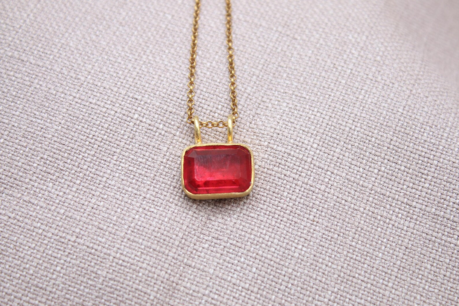 Ruby Red Gemstone Necklace Gold Plated Sterling Silver Pendant Necklace