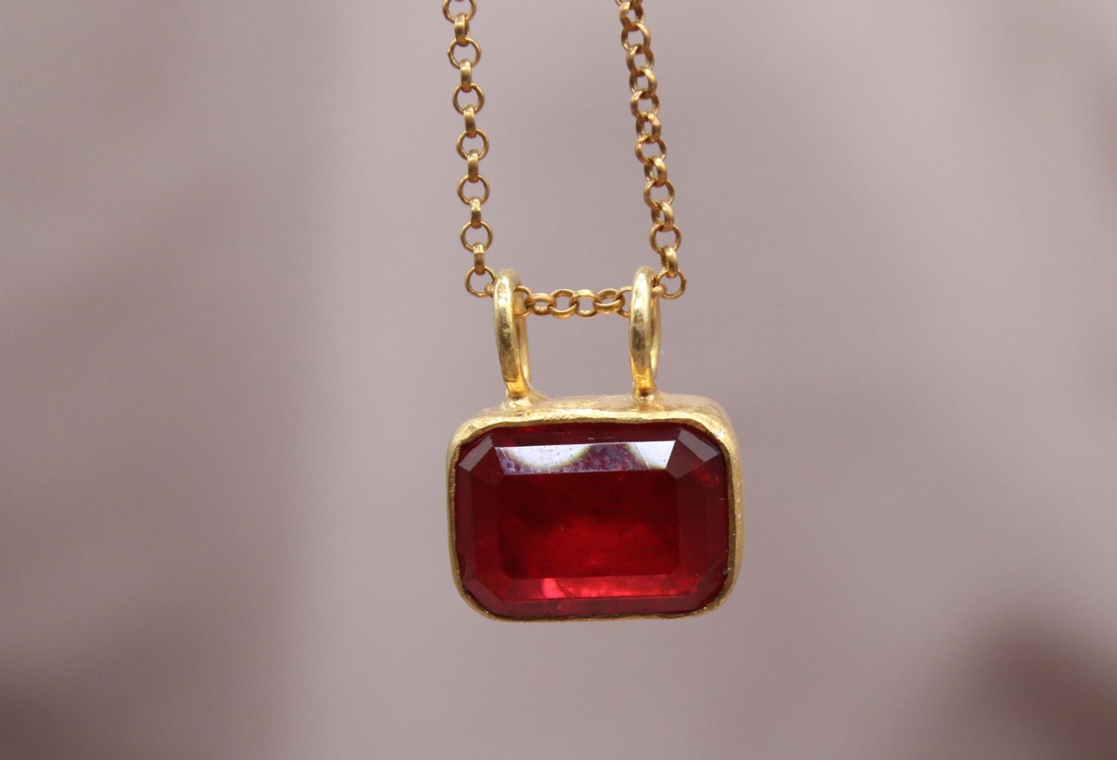 Ruby Red Gemstone Necklace Gold Plated Sterling Silver Pendant Necklace