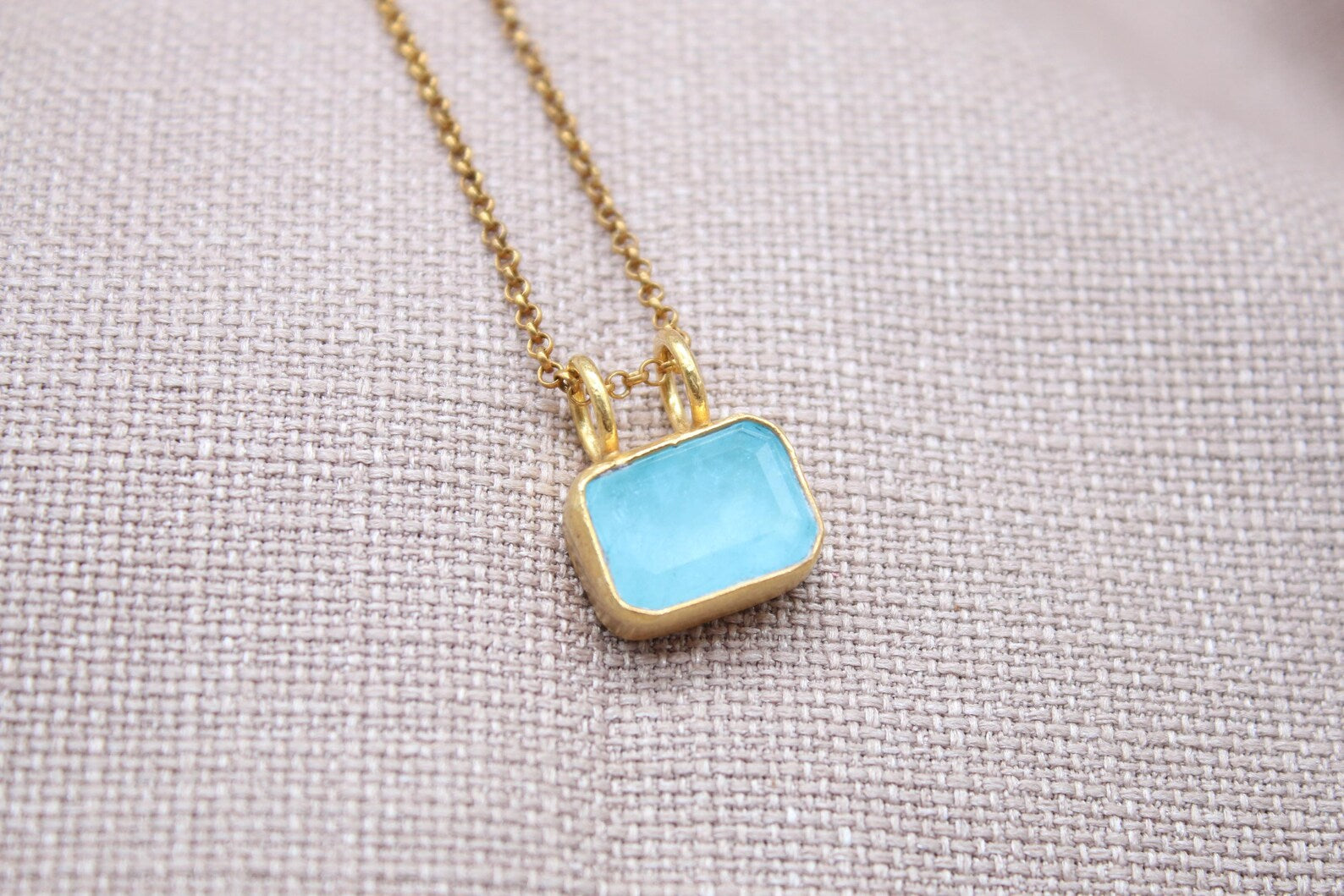 Aquamarine Gemstone Necklace Gold Plated Sterling Silver Pendant Necklace