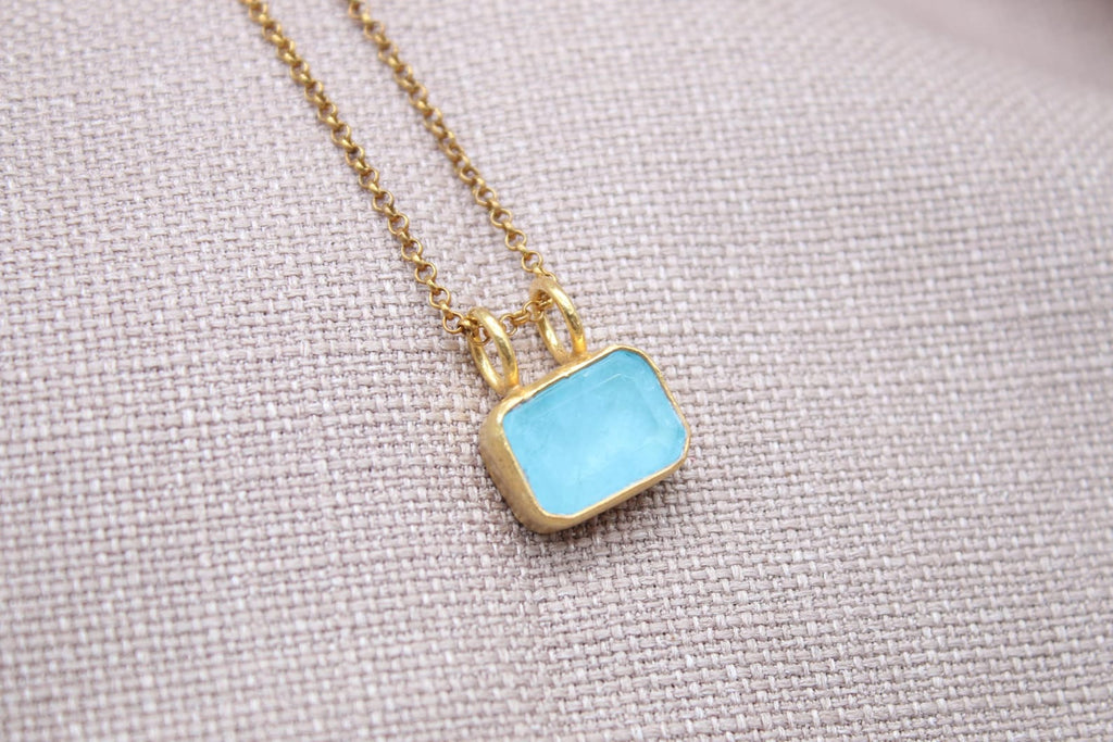 Aquamarine Gemstone Necklace Gold Plated Sterling Silver Pendant Necklace