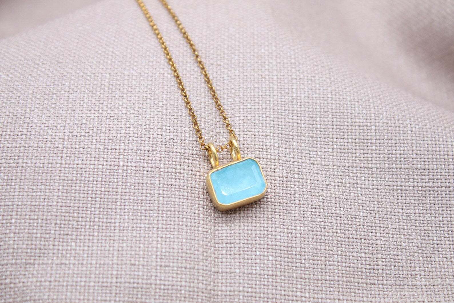 Aquamarine Gemstone Necklace Gold Plated Sterling Silver Pendant Necklace