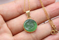 Pisces Intaglio Necklace Green Glass Gold Plated Sterling Silver Necklace