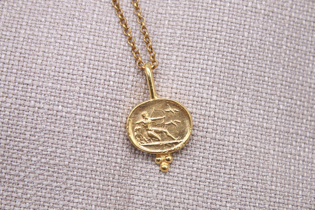 Athena Coin Necklace Gold Plated Sterling Silver Ancient Greek Pendant