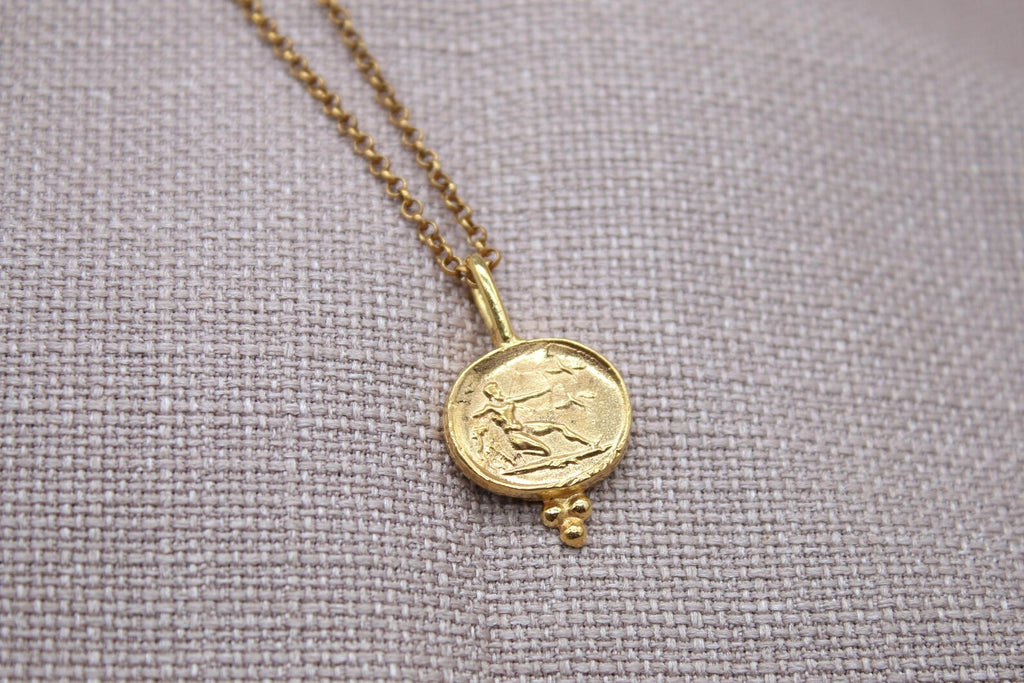 Athena Coin Necklace Gold Plated Sterling Silver Ancient Greek Pendant