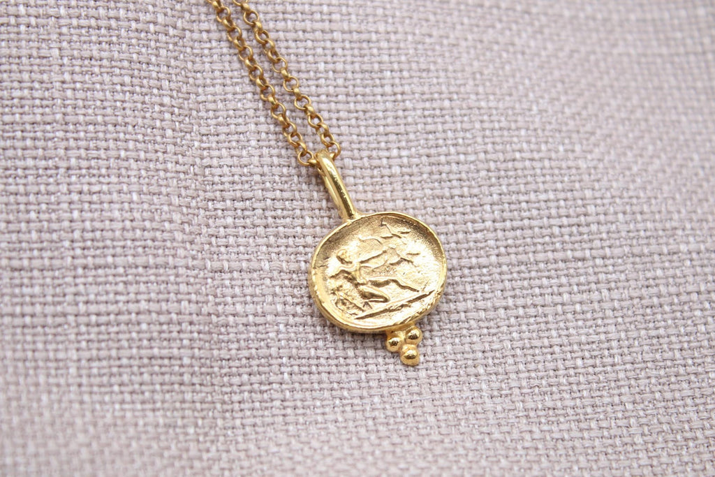 Athena Coin Necklace Gold Plated Sterling Silver Ancient Greek Pendant