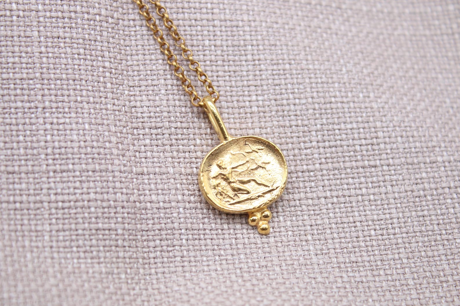 Athena Coin Necklace Gold Plated Sterling Silver Ancient Greek Pendant